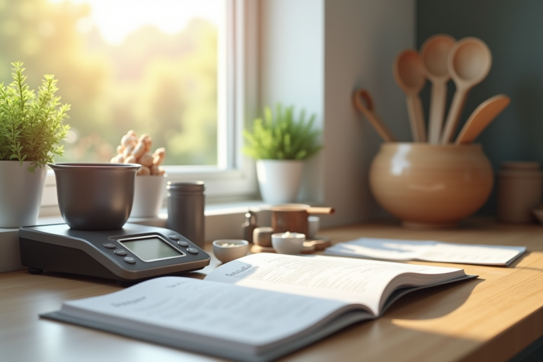 Plan de travail moderne avec outils de cuisine précis pour la recette