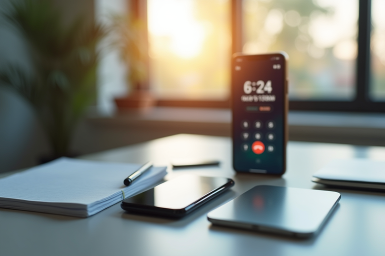Smartphone avec écran d'appel inconnu sur un bureau lumineux