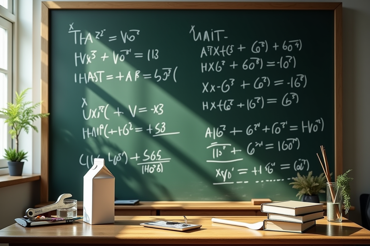 Tableau noir avec equations de conversion d