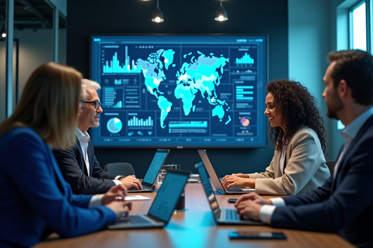 Groupe de professionnels en réunion dans un bureau moderne