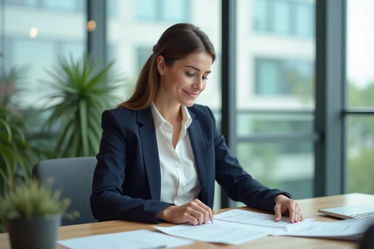 Femme d'affaires confiante dans un bureau moderne
