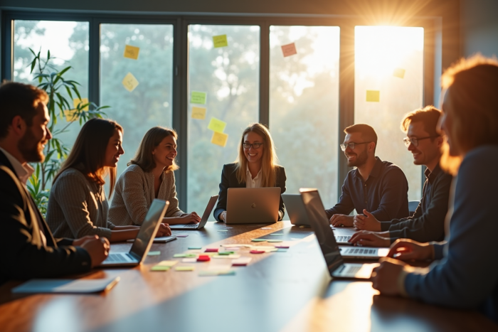 Groupe de professionnels collaborant autour d'une table moderne