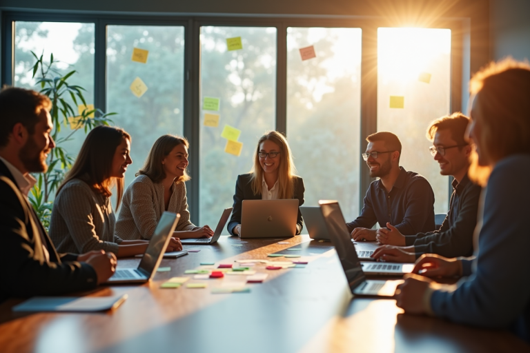 Groupe de professionnels collaborant autour d'une table moderne